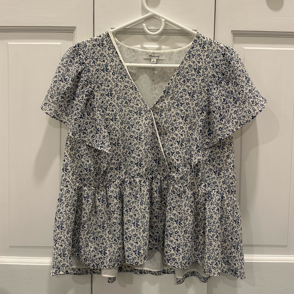 Madewell Blue and White Floral Blouse